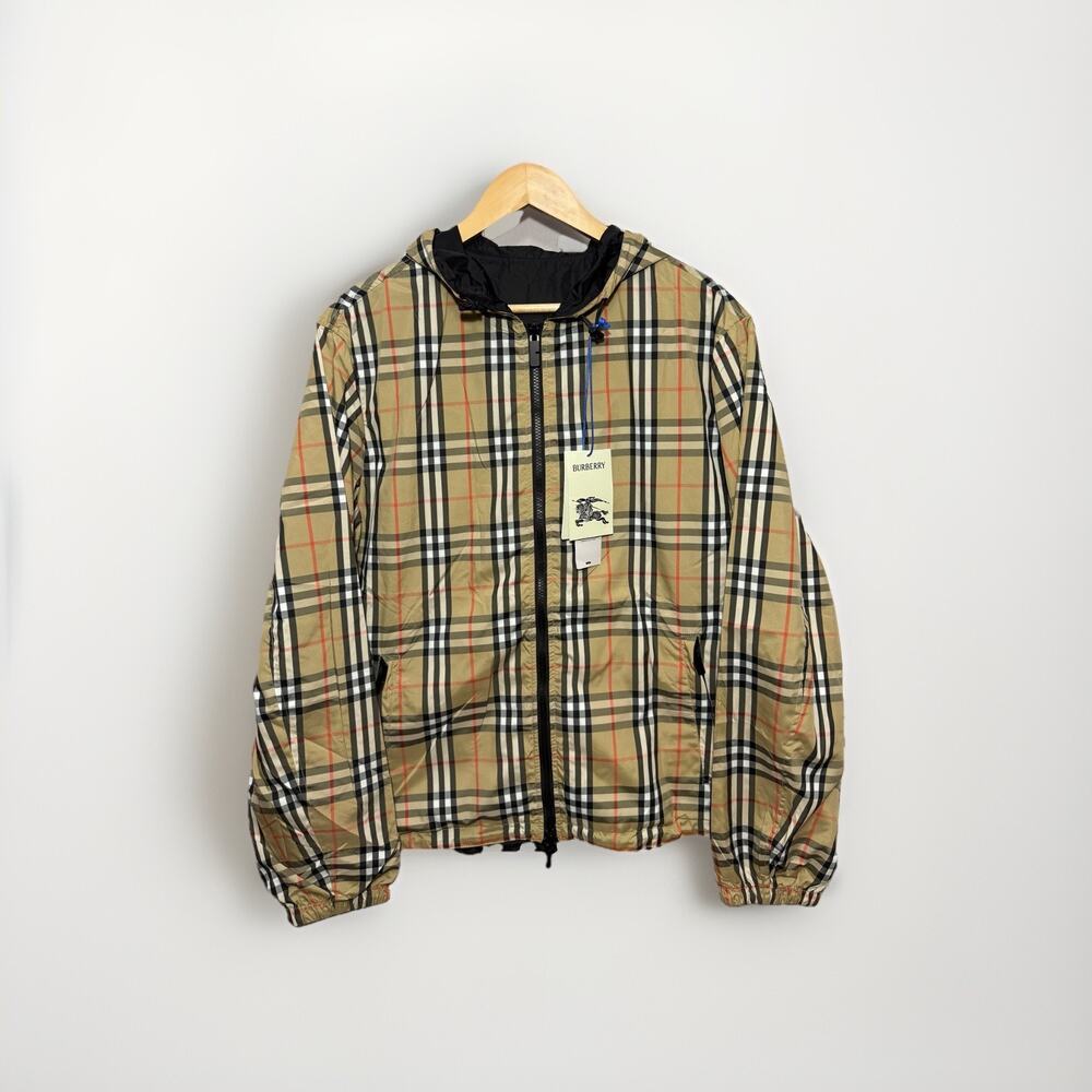 Burberry Reversible Nova Check Hooded Jacket Men's Large NWT Archive Beige Black